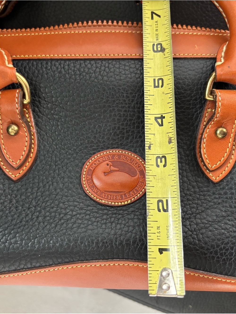 Dooney & Bourke Black with Brown Trim Pebbled Leather Satchel - Picture 11 of 13